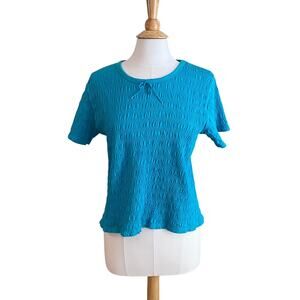 Erika Cotton Bright Blue Short Sleeve Ruched/Textured Top, Size M